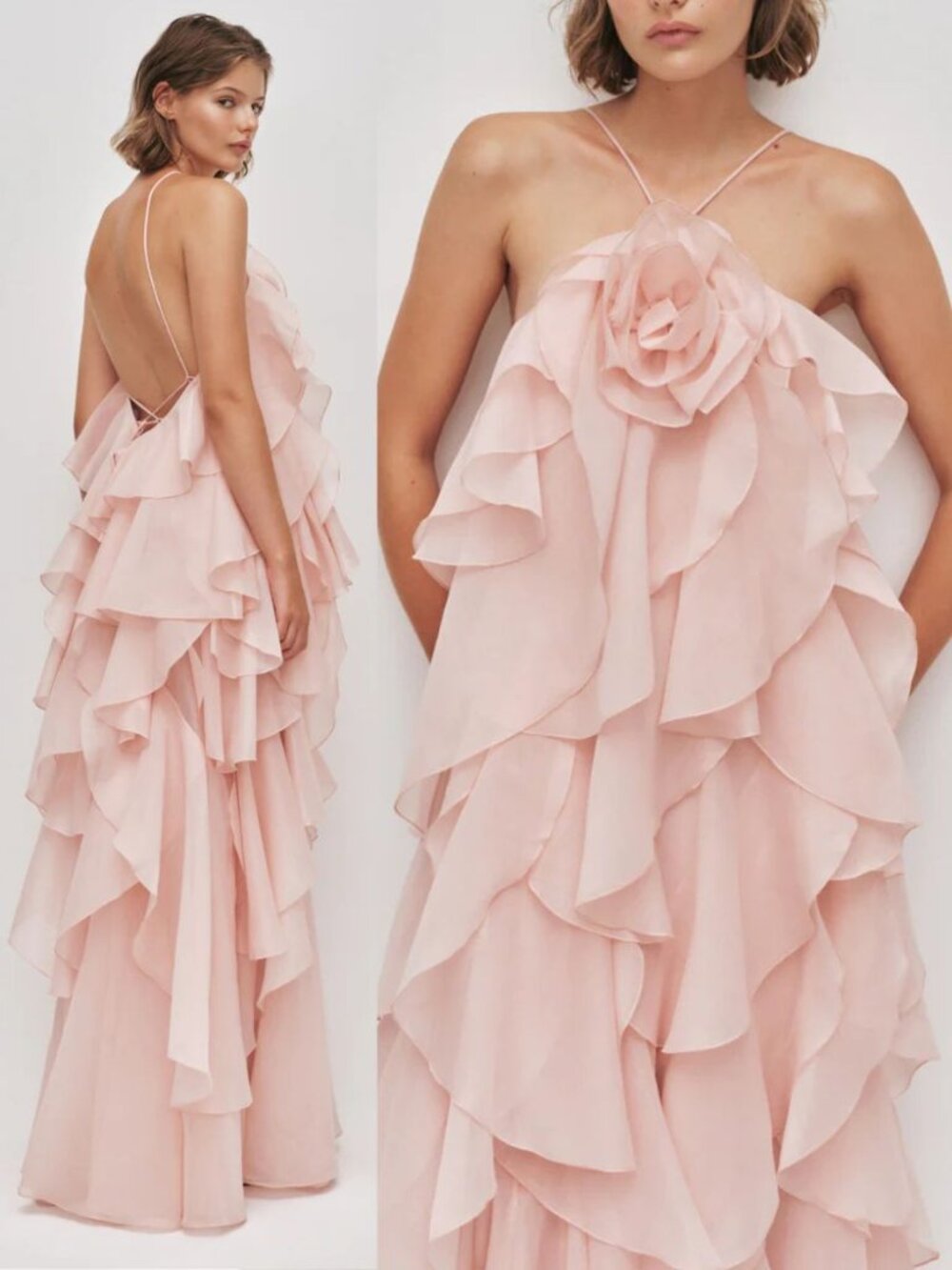 Aje Pandorea Dress Pastel Pink Ruffle Rosette Layered Maxi Size AU 8/US 4
